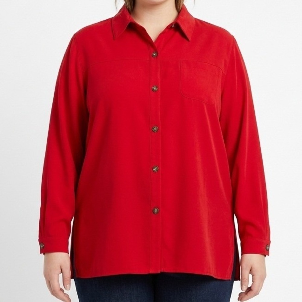 Sag Harbor Button Down Shirt Woman 18W Red Long Sleeve Career Blouse